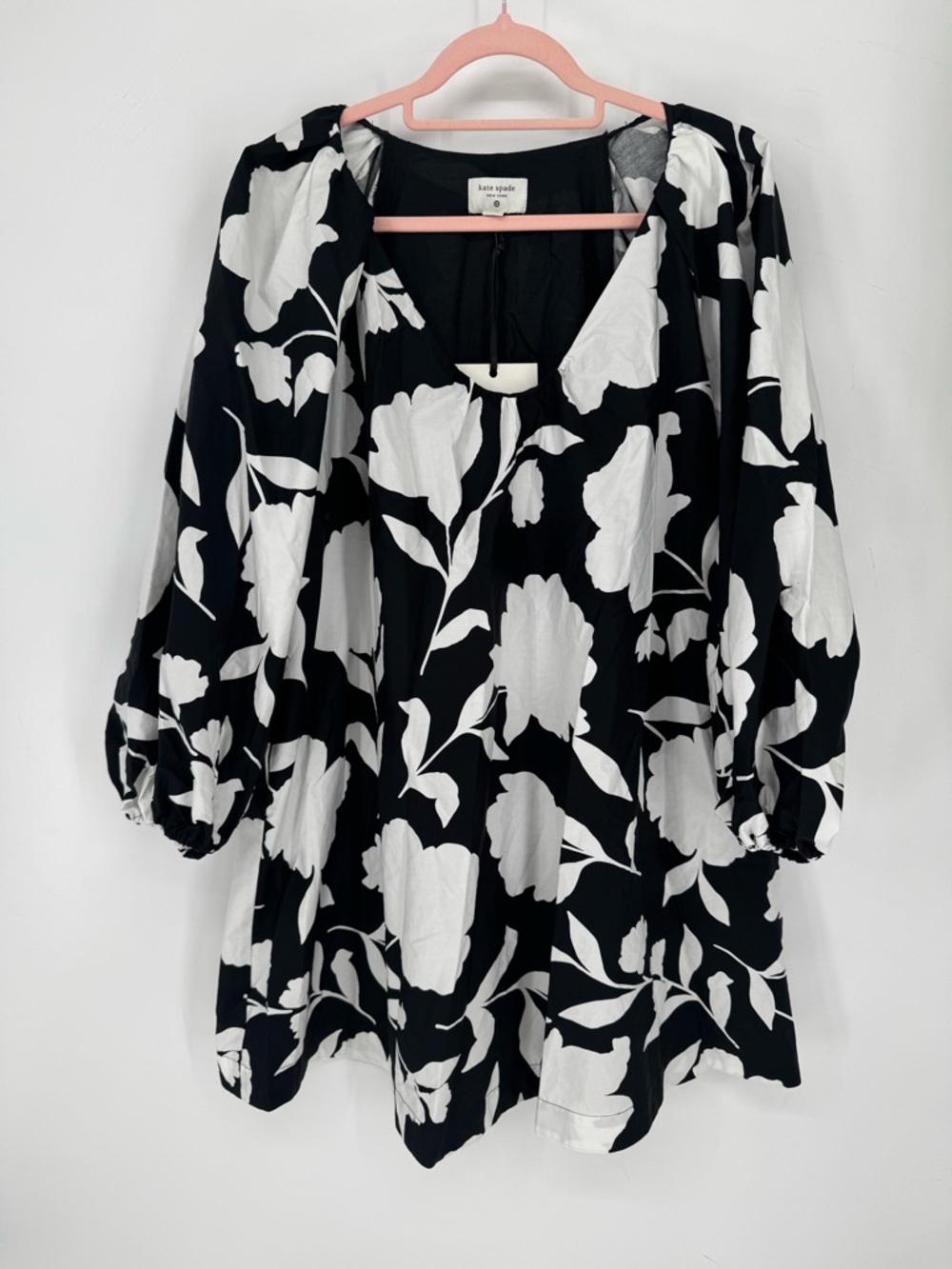 Kate Spade NWT Floral Puff-Sleeve Mini Dress W/Pockets 100% Cotton Size Large